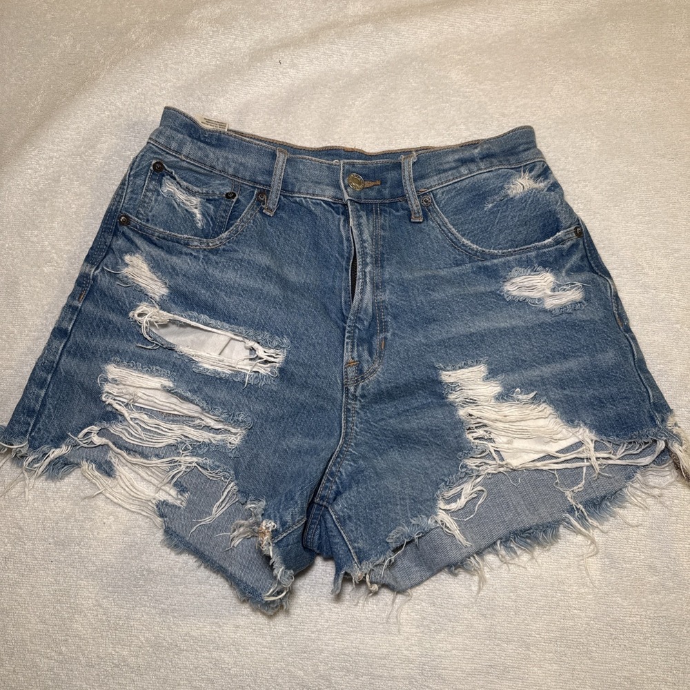 Denim Cutoff Shorts 6 Distressed Destroyed Medium Wash Raw Hem Y2K AE